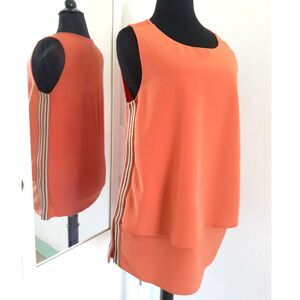 DG2 by Diana Gilman Layered Side Sporty Stripe Easy Orange Dressy Tank Top XS